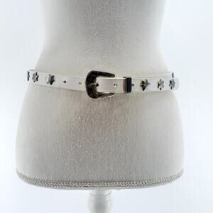 Express Jeans Women's White Genuine Leather Fashion Belt Distressed Metal Size M